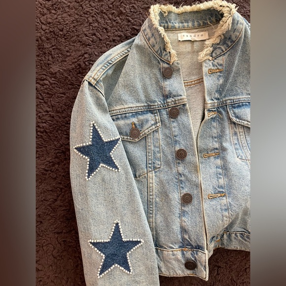Sandro Liverpool Embellished Star Patch Denim Jacket - Picture 5 of 7
